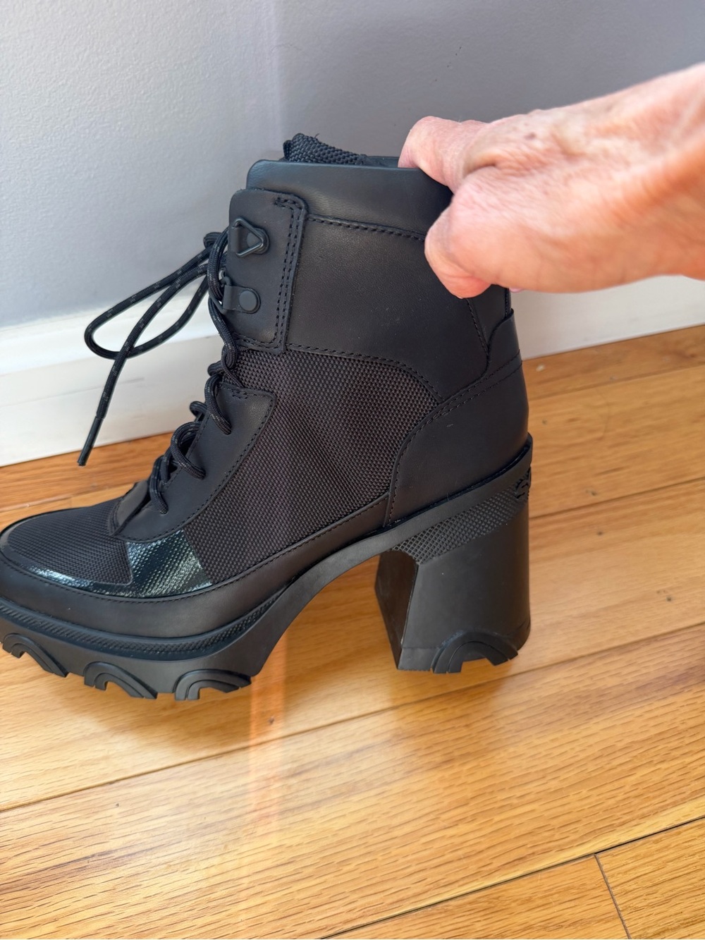 Sorel Black Lace-Up Chunky Heel Combat Boot - Picture 3 of 7